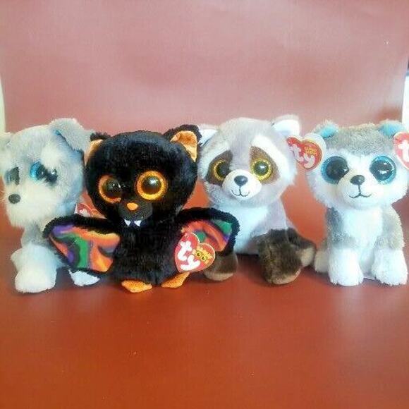 Ty Beanie Boos Lot Of 4 Scarem, Slush, Bandit, Whiskers, All With Tags Halloween - Picture 1 of 16